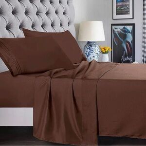 4 Piece King Size Sheet Set Luxury Sateen NEW Chocolate Brown By HOME ESSENTIALS